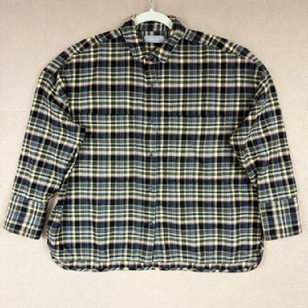 Everlane Boxy Flannel Shirt Medium Beach Plaid Cotton Button Down Top